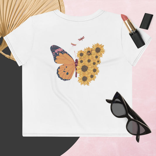 All-Over Print Crop Tee T-shirt Court All over Baby Mushroom & Butterfly