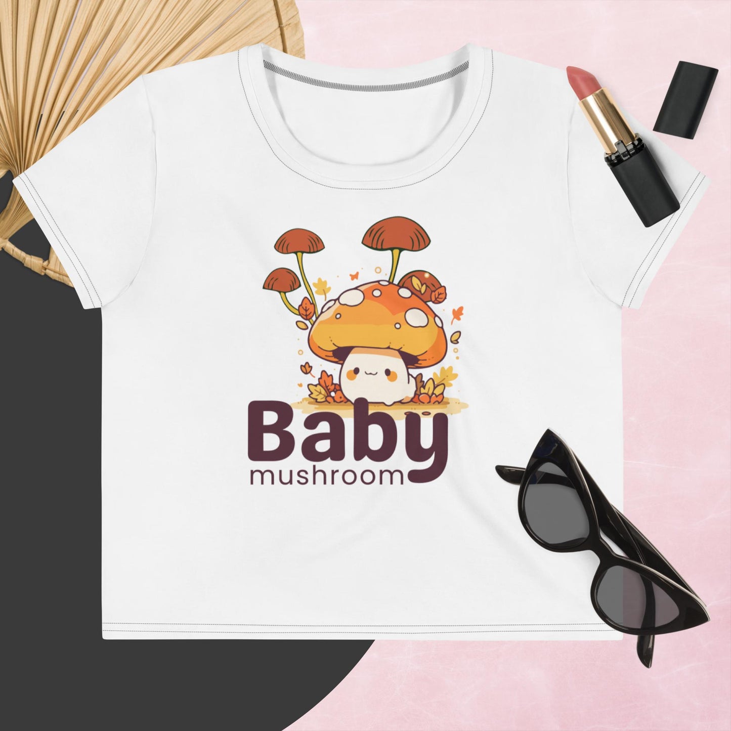 All-Over Print Crop Tee T-shirt Court All over Baby Mushroom & Butterfly